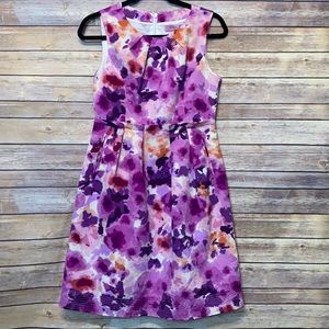 Eliza J purple floral A-line dress orange white